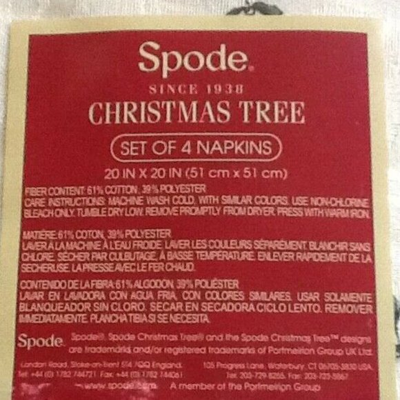 8 brand new Spode Christmas Tree Fabric Napkins w/ GREEN Trim - Picture 7 of 10
